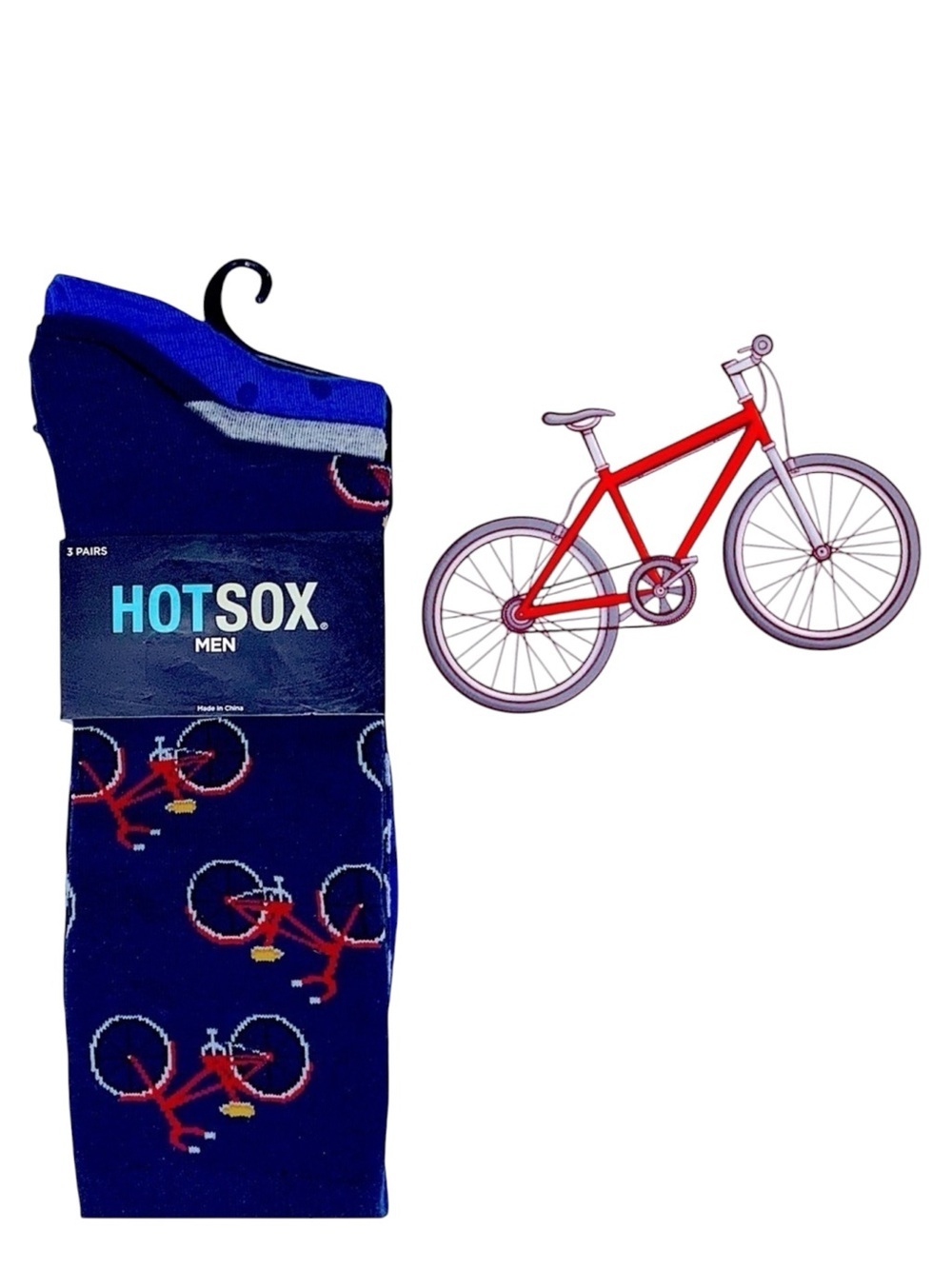 Hot Sox Bicycle Theme Novelty Dress Crew Socks 3 pack Gift Men’s Unisex Blue